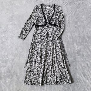 R.J. Stevens Vintage Fitted Black White Floral Lace Top Long Sleeve Maxi Dress